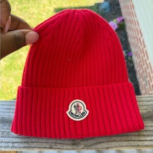 Red Moncler beanie